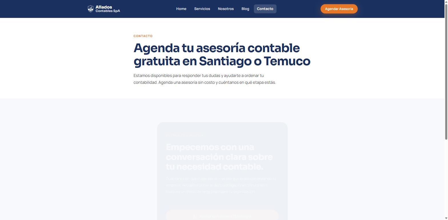 Página de contacto de Aliados Contables