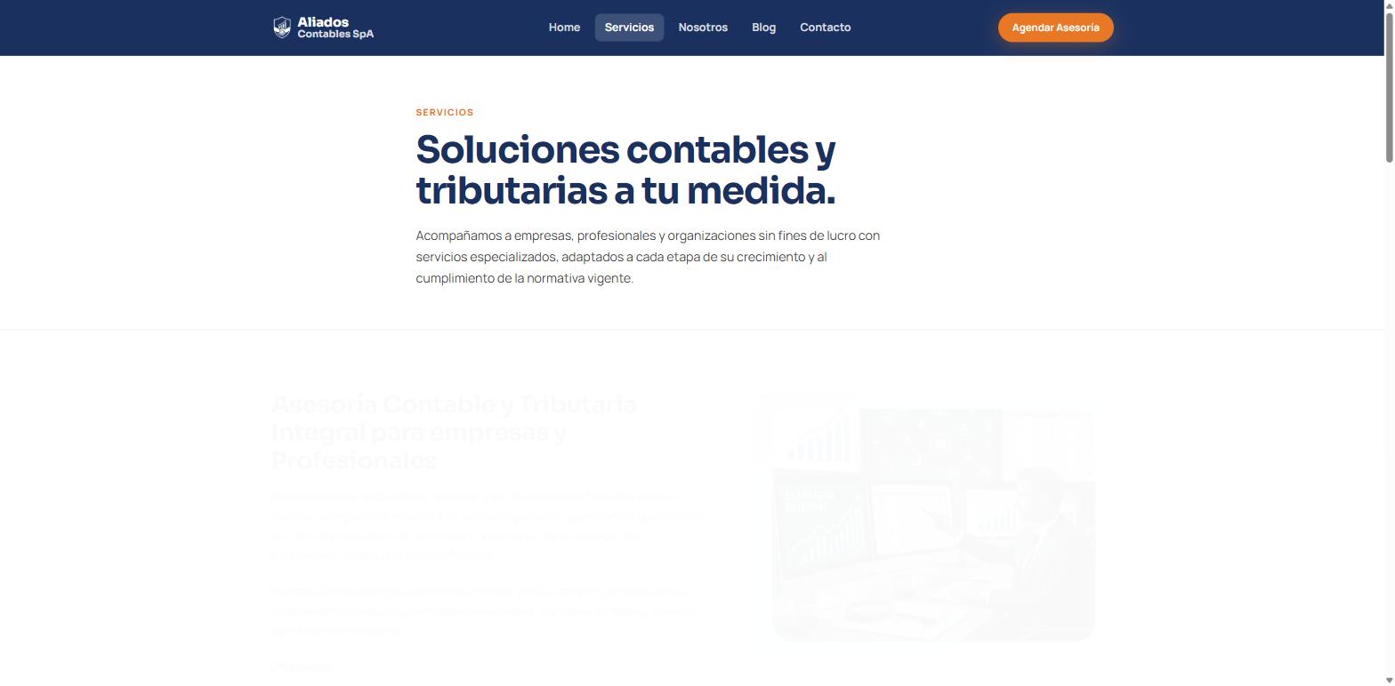 Página de servicios de Aliados Contables