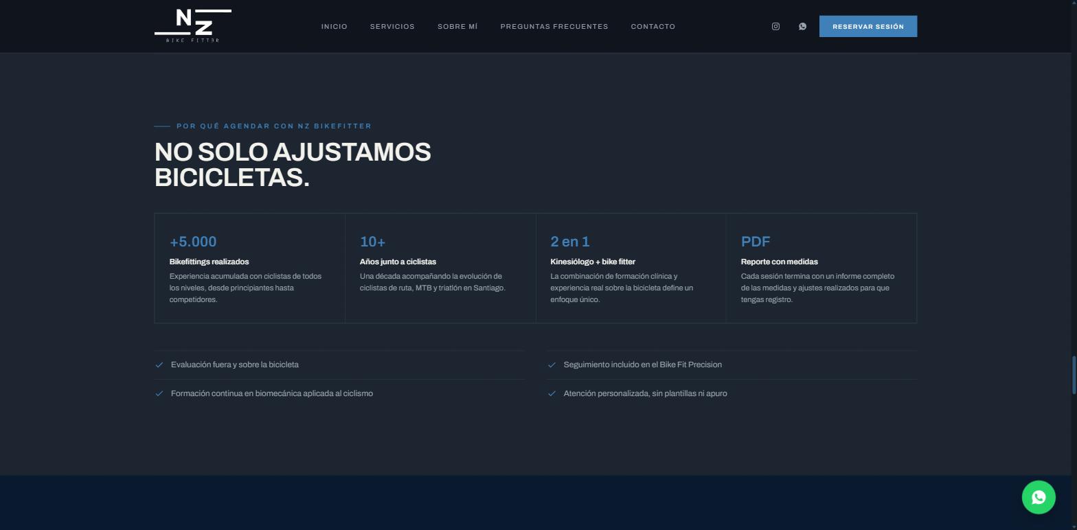 Sección de razones para agendar con NZ Bikefitter