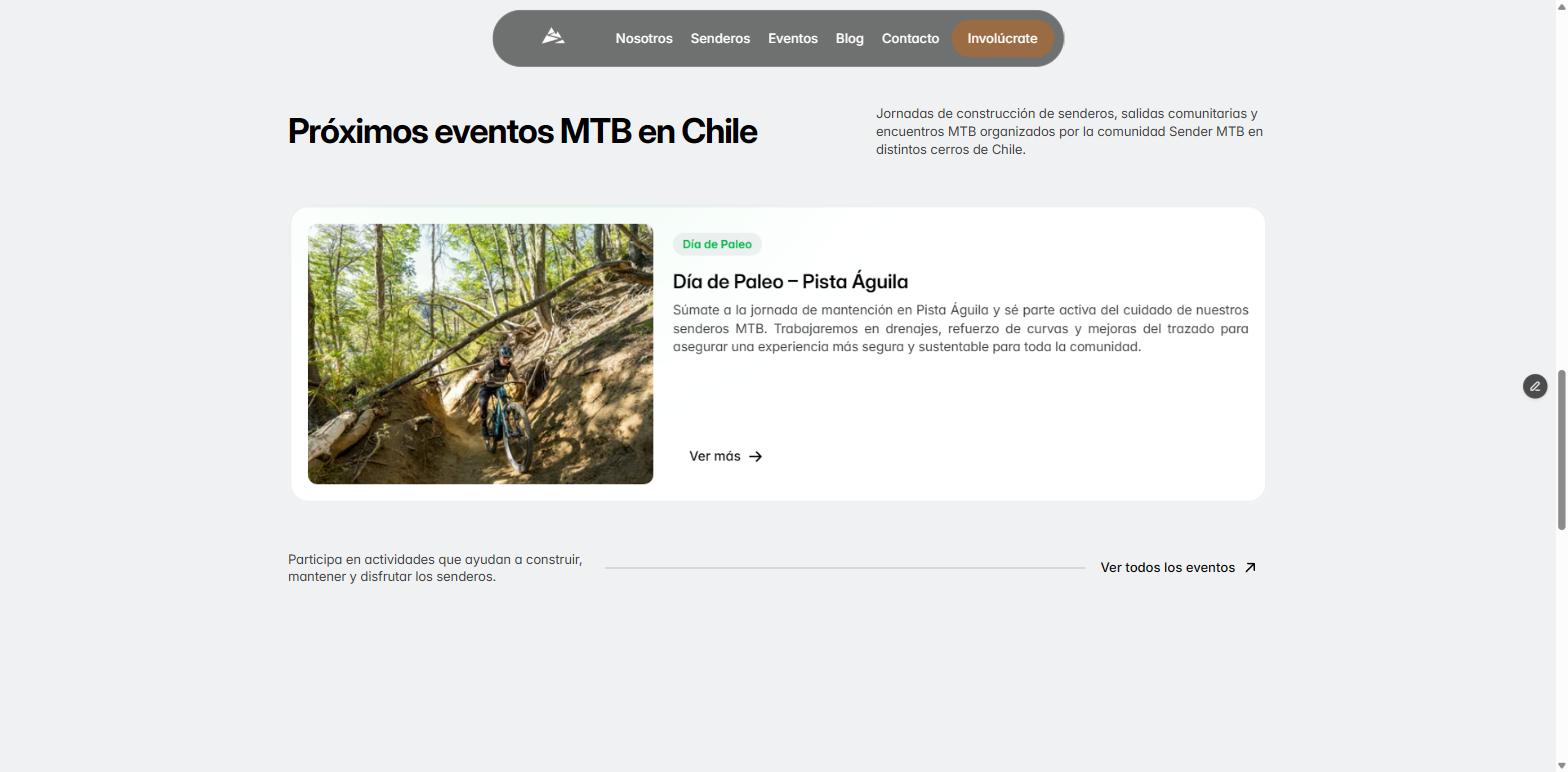 Sección de próximos eventos MTB